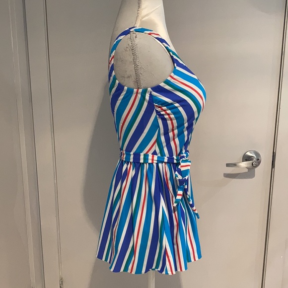 Vintage striped one-piece swimsuit with skirt Size 16 - Picture 2 of 8